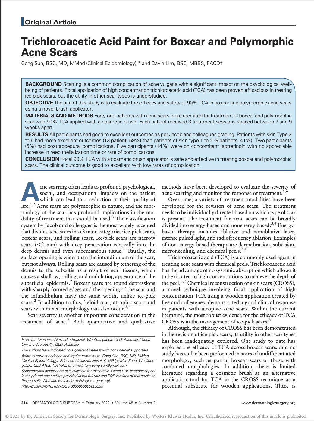 Sun & Lim, Dermatologic Surgery 2022 — download below.